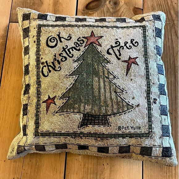 Pat Yuille Oh Christmas Tree Pillow Tapestry 15” Square Vintage Christmas - Picture 1 of 7